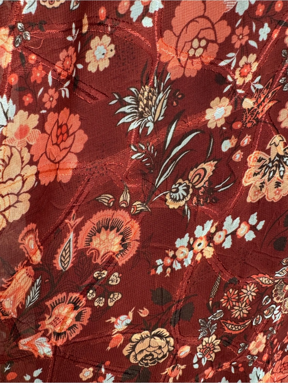 Vintage Y2K 2006 Christopher & Banks Rust Floral Chiffon Midi Skirt 12 - Picture 3 of 6